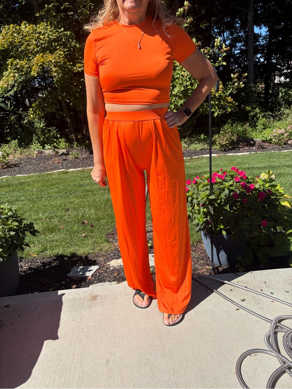 Orange 2-Piece Set S NWOT Crop Top Wide Leg Pants Co-Ord Fall Halloween Casual